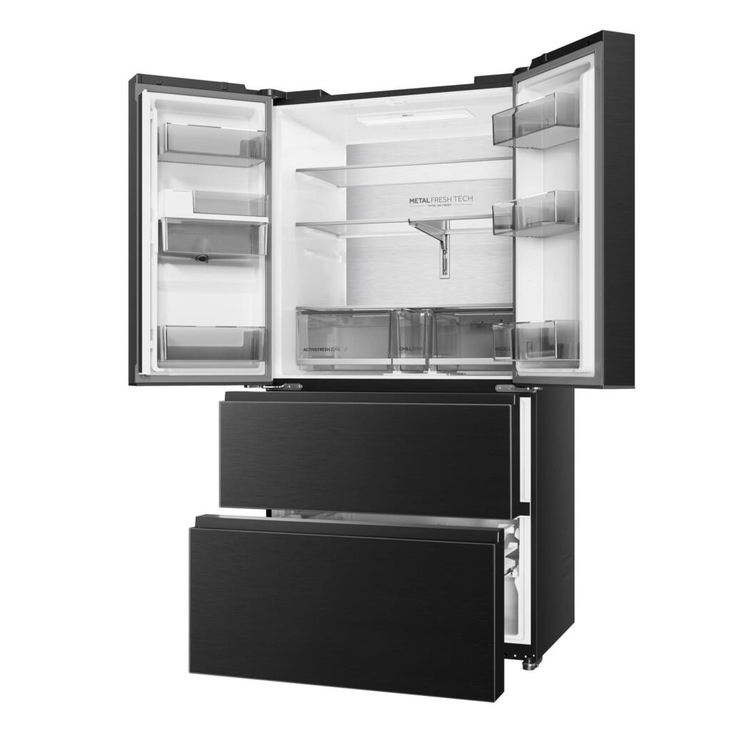 Haier HFR59F18CWMB 185.2cm Tall French Door Style Fridge Freezer - Black - Image 2